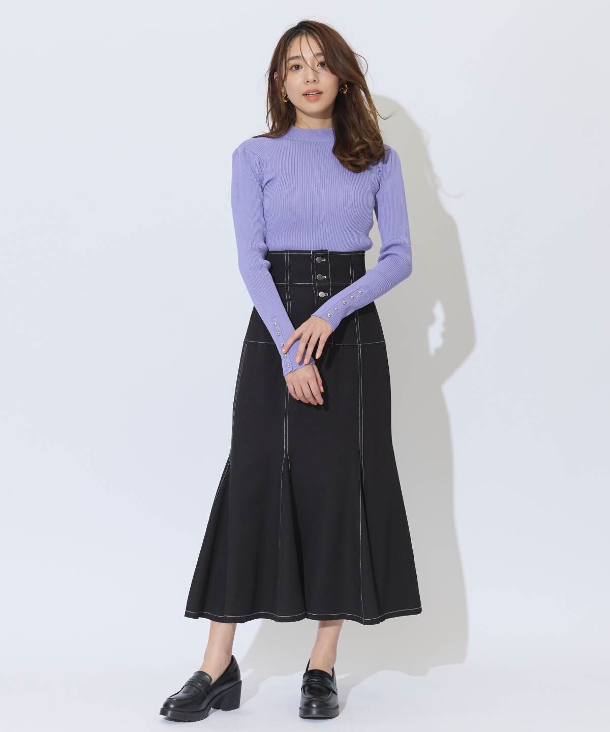 アンドクチュール「ハイウエストコルセットステッチスカート」|フレア|
