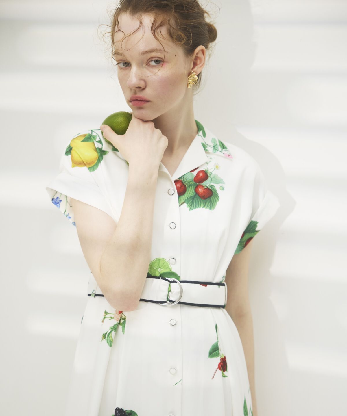 アンドクチュール「フルーツプリントシャツワンピース」|ワンピース|