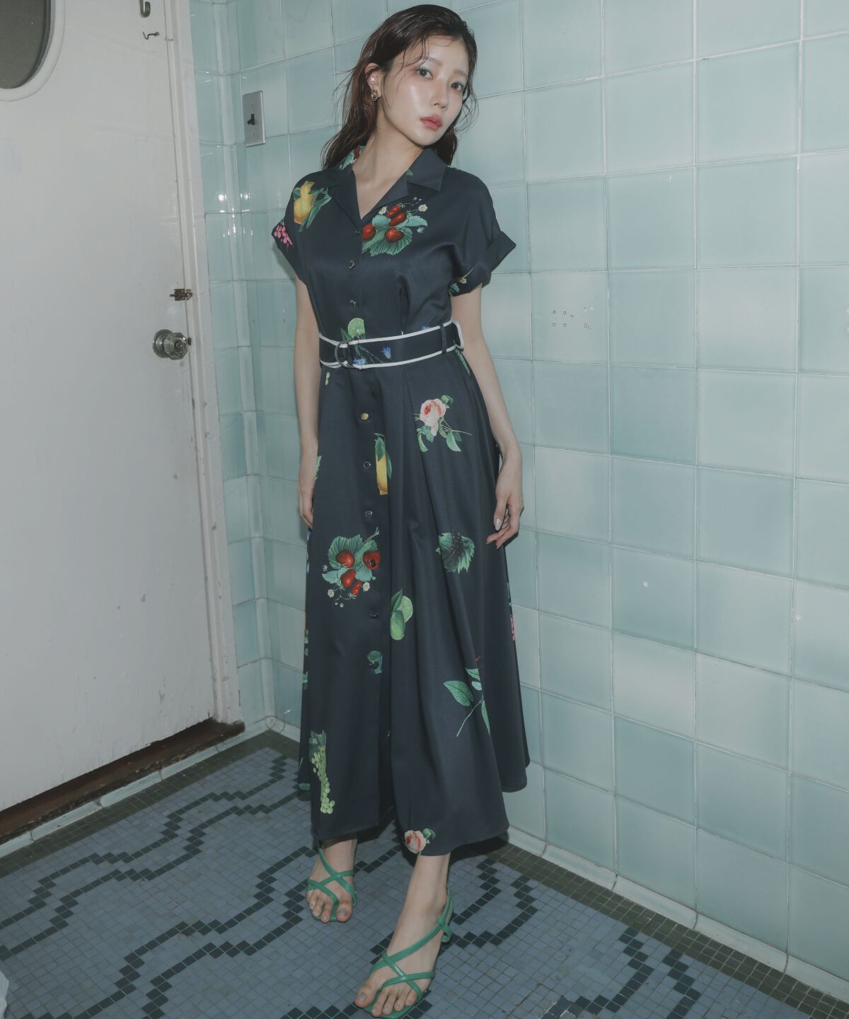 アンドクチュール「フルーツプリントシャツワンピース」|ワンピース|