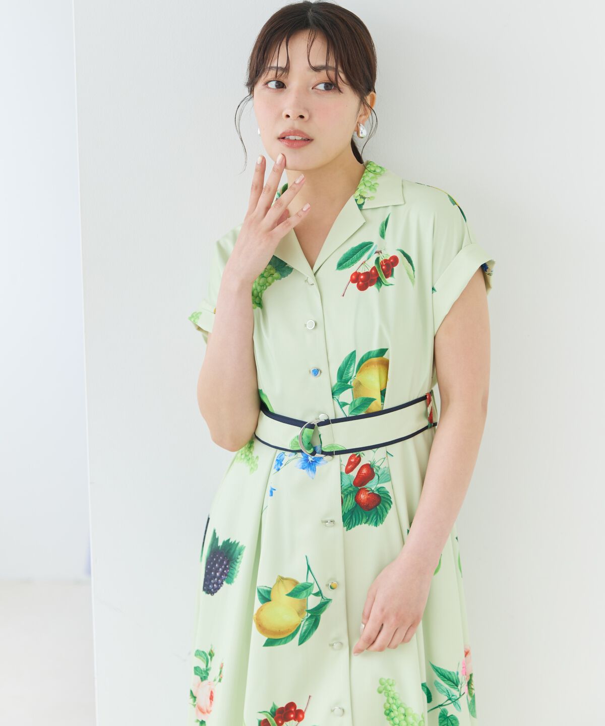 アンドクチュール「フルーツプリントシャツワンピース」|ワンピース|