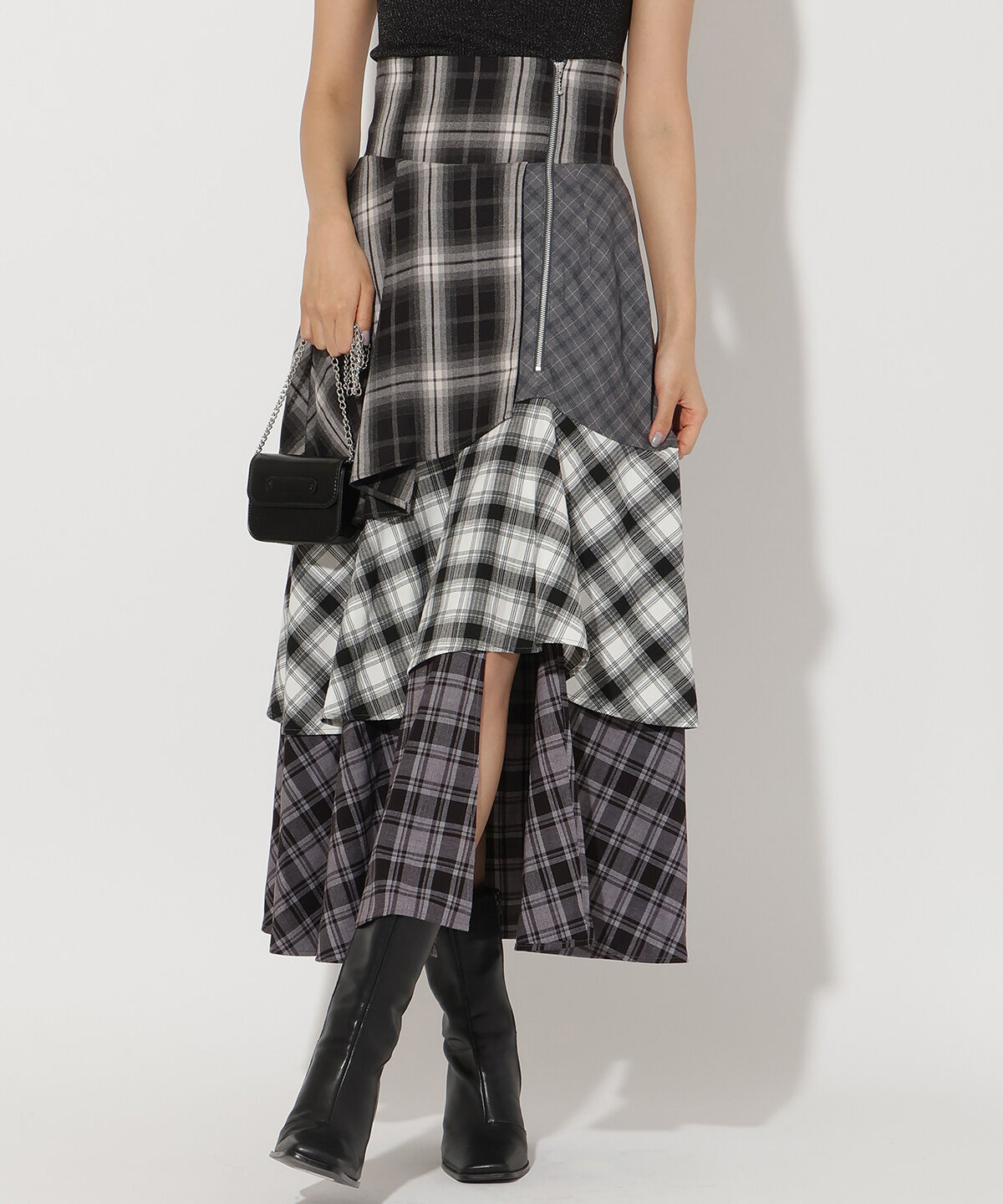 アンドクチュール「パッチワークティアードスカート」|フレア|