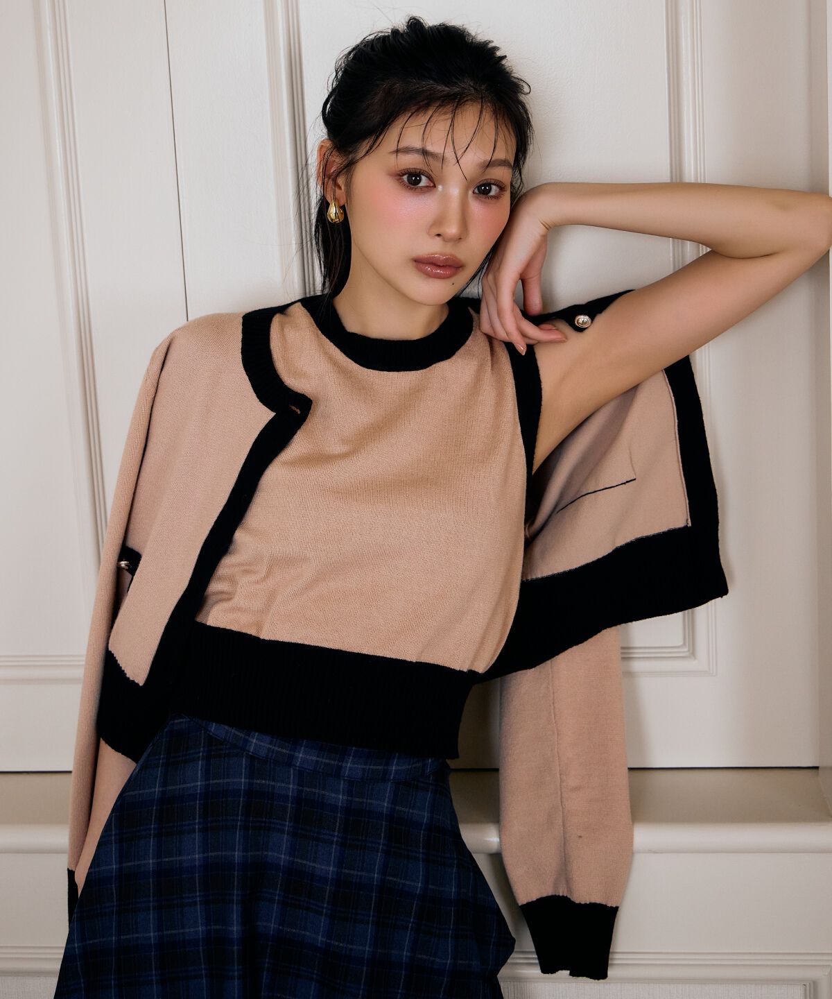 アンドクチュール「バイカラーアンサンブルニット」|カーディガン|