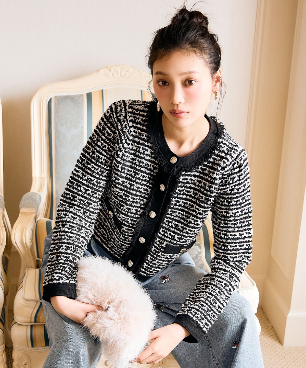 アンドクチュール「ツイードライクニットカーディガン」|カーディガン|