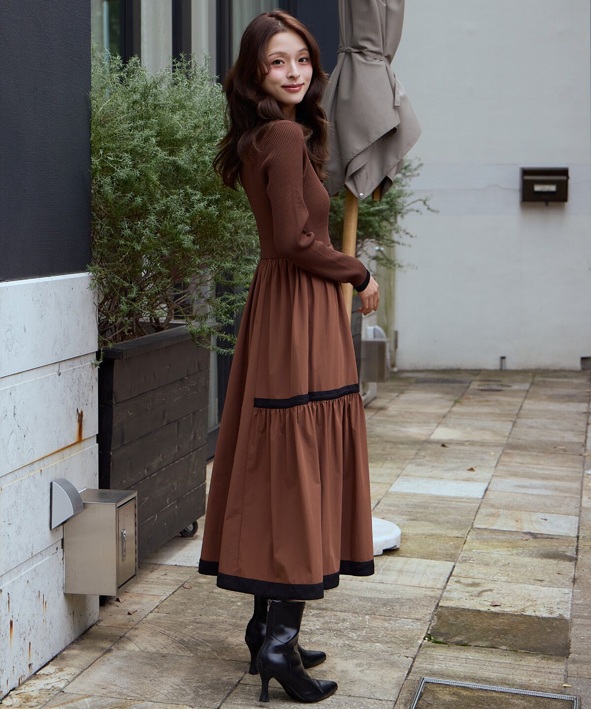 アンドクチュール「配色ニットドッキングワンピース」|ワンピース|