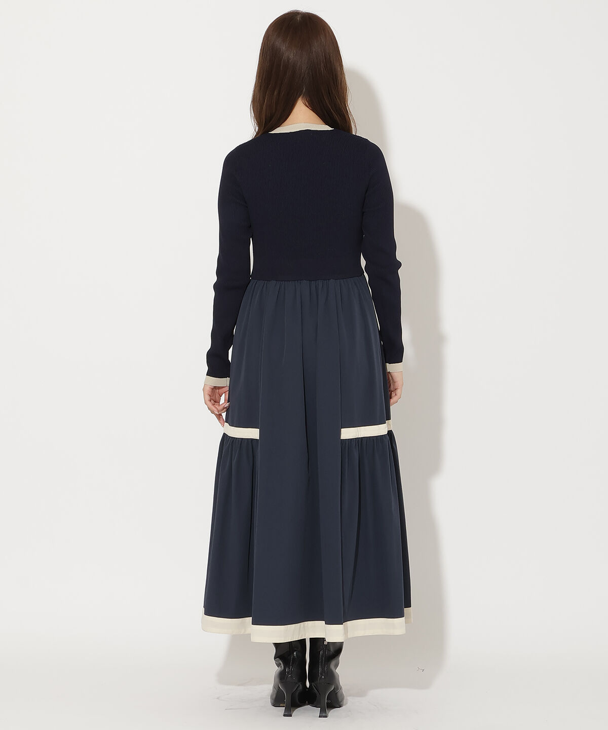 アンドクチュール「配色ニットドッキングワンピース」|ワンピース|