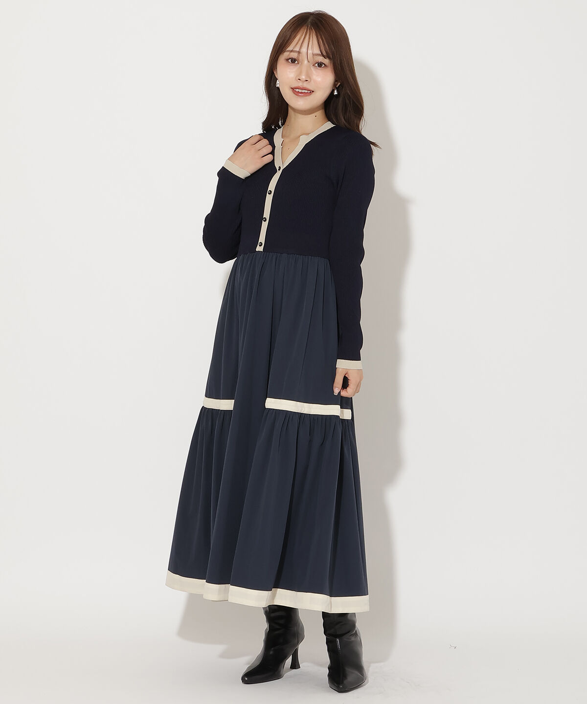 アンドクチュール「配色ニットドッキングワンピース」|ワンピース|