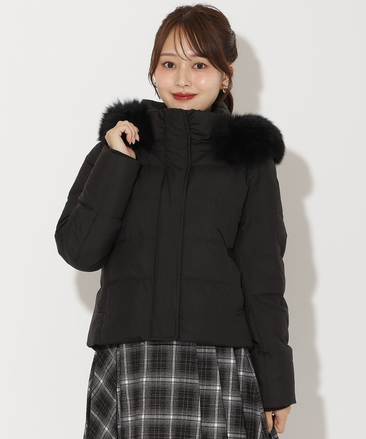 アンドクチュール「FOXファー付きショートダウン」|ダウン|ブラック