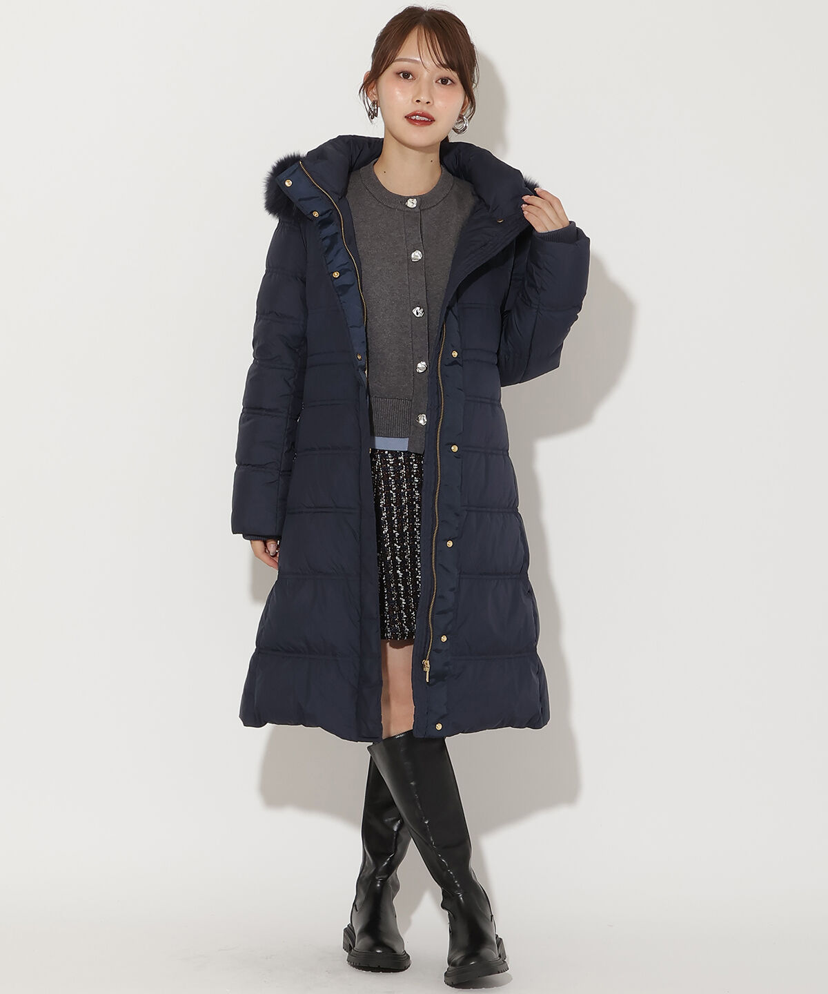 アンドクチュール「FOXファー付きミドルロングダウン」|ダウン|