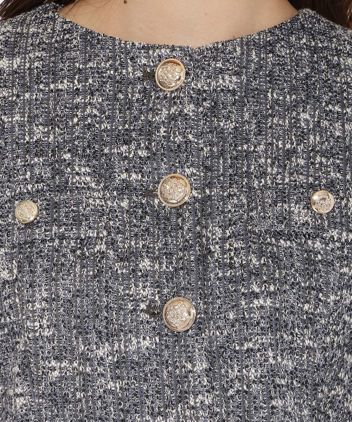 アンドクチュール「カットツイードノーカラージャケット」|ノーカラージャケット|