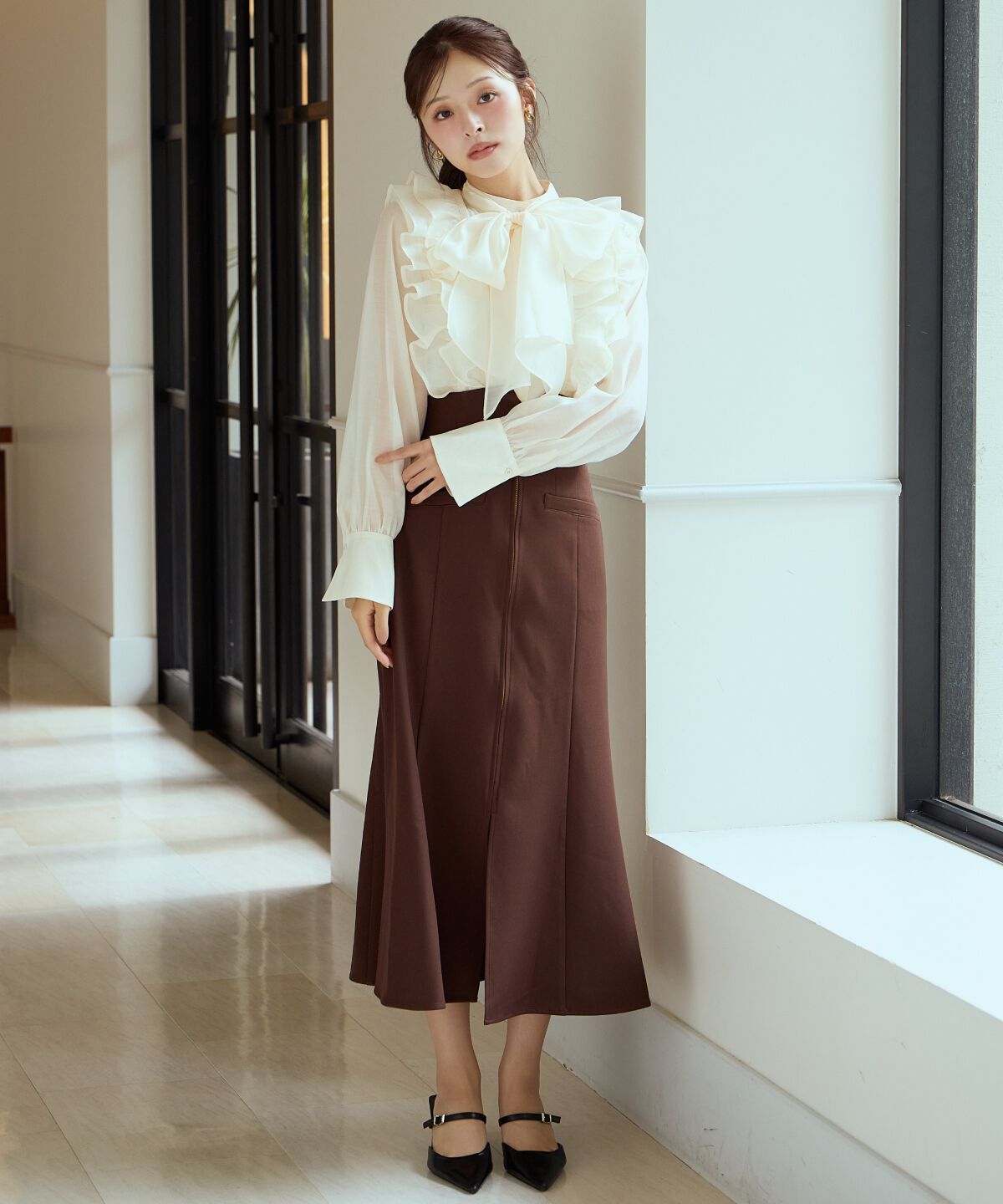 アンドクチュール「ボウタイフリルシアーブラウス」|シャツ・ブラウス|