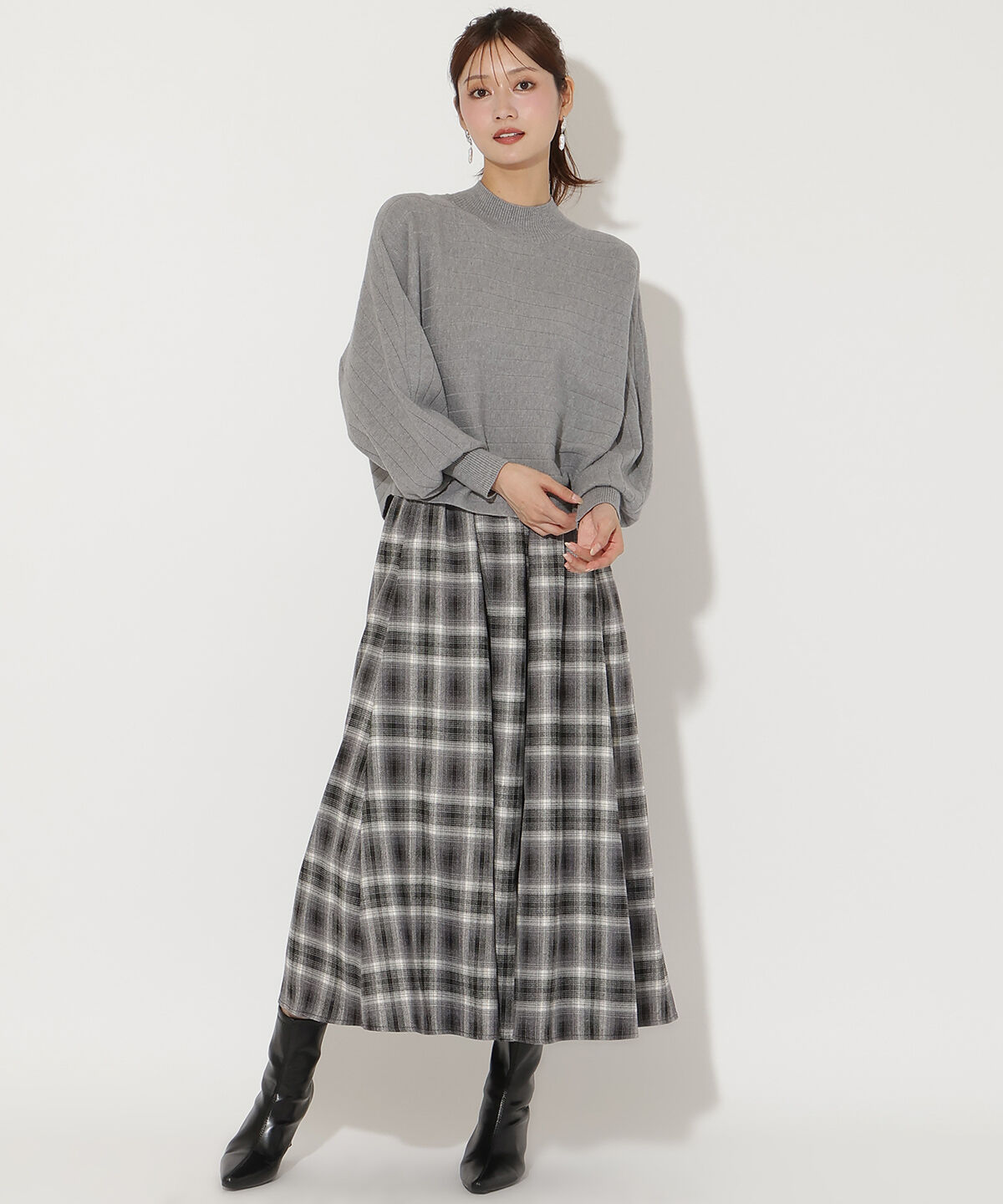 アンドクチュール「チェック柄ロングスカート」|フレア|