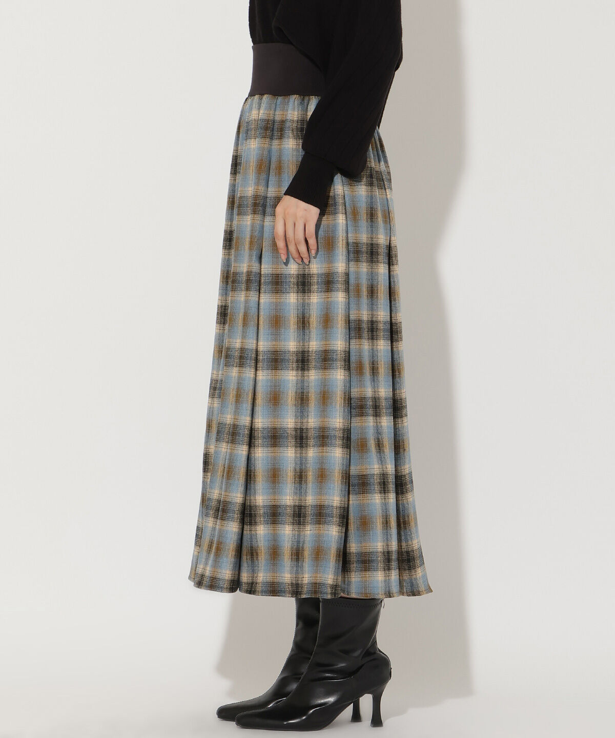 アンドクチュール「チェック柄ロングスカート」|フレア|