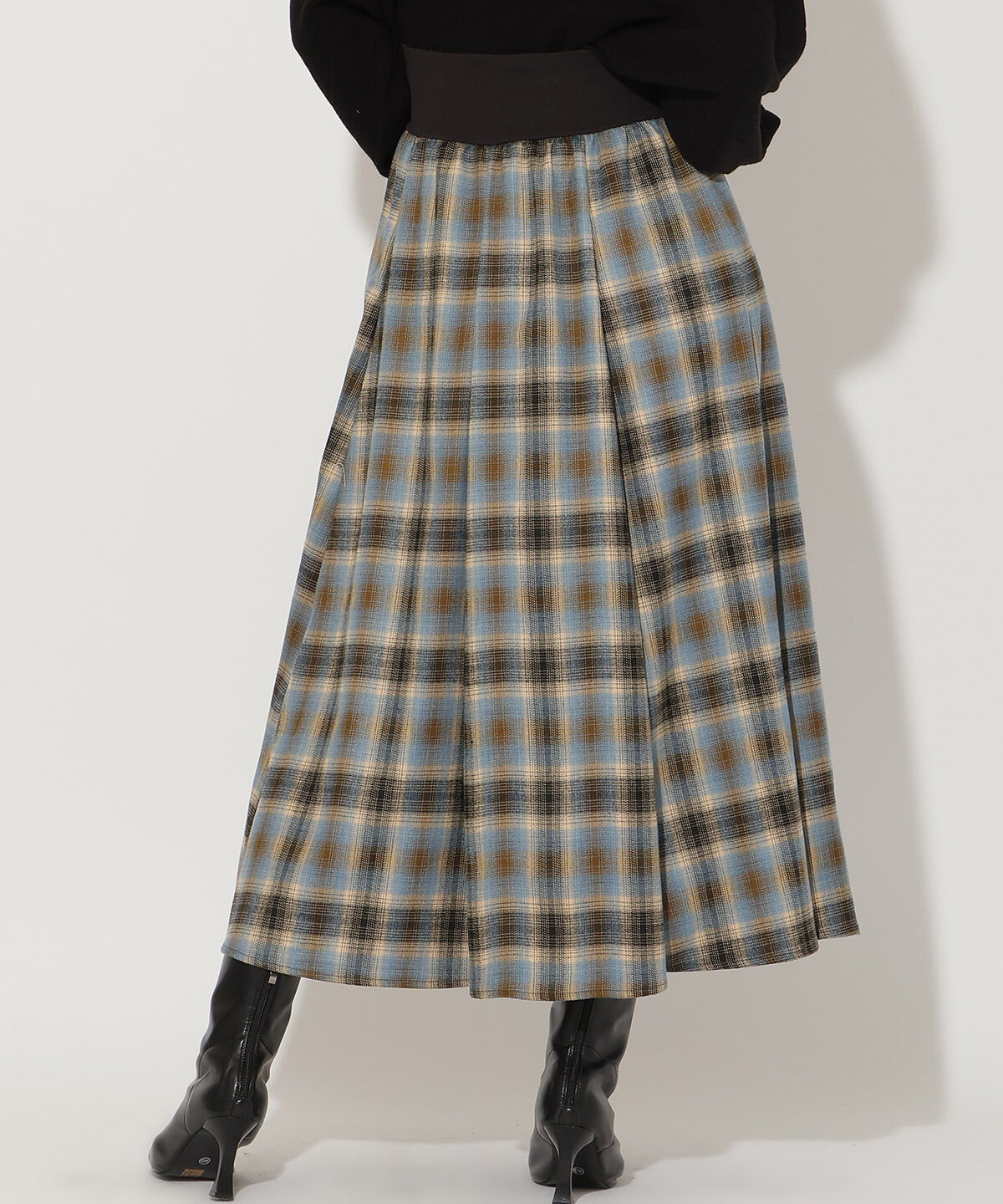 アンドクチュール「チェック柄ロングスカート」|フレア|