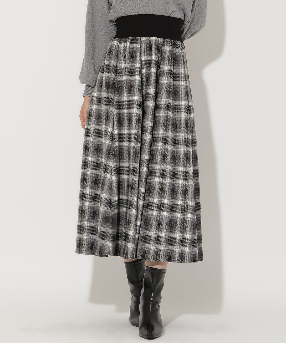 アンドクチュール「チェック柄ロングスカート」|フレア|
