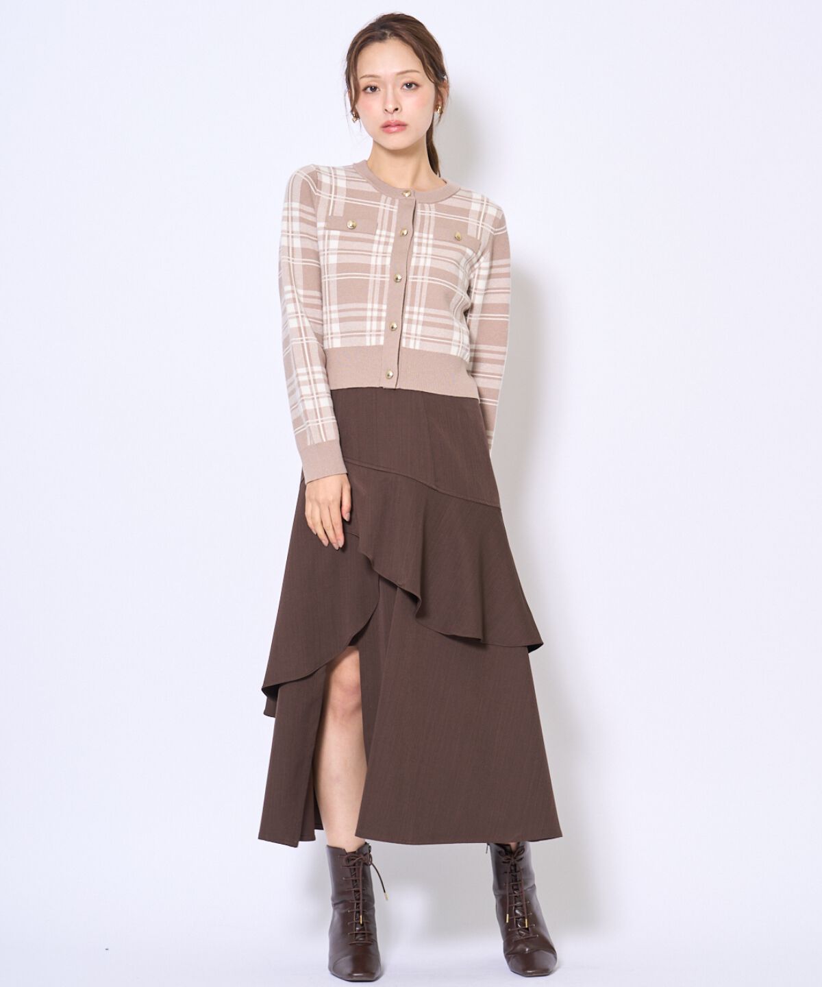 アンドクチュール「チェックジャガードニットカーディガン」|カーディガン|