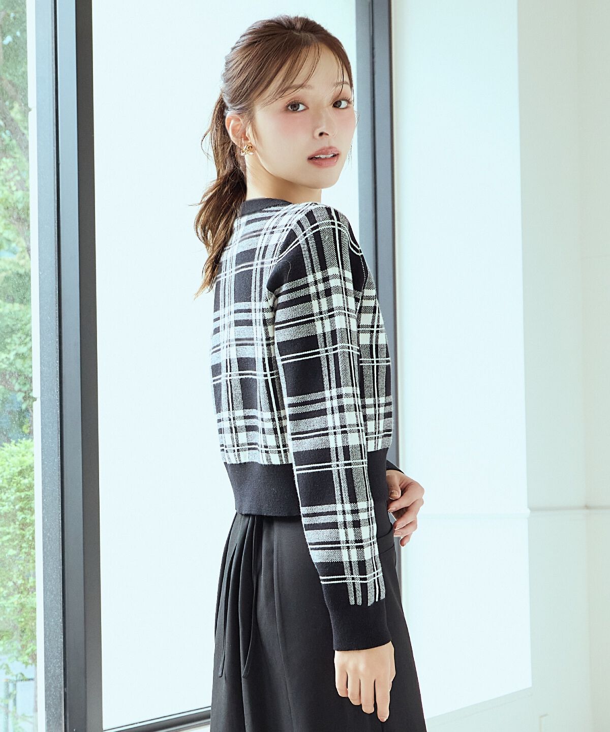 アンドクチュール「チェックジャガードニットカーディガン」|カーディガン|