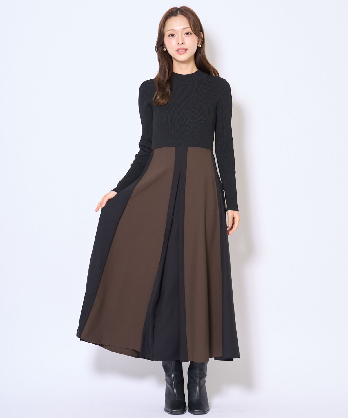 アンドクチュール「配色ドッキングワンピース」|ワンピース|