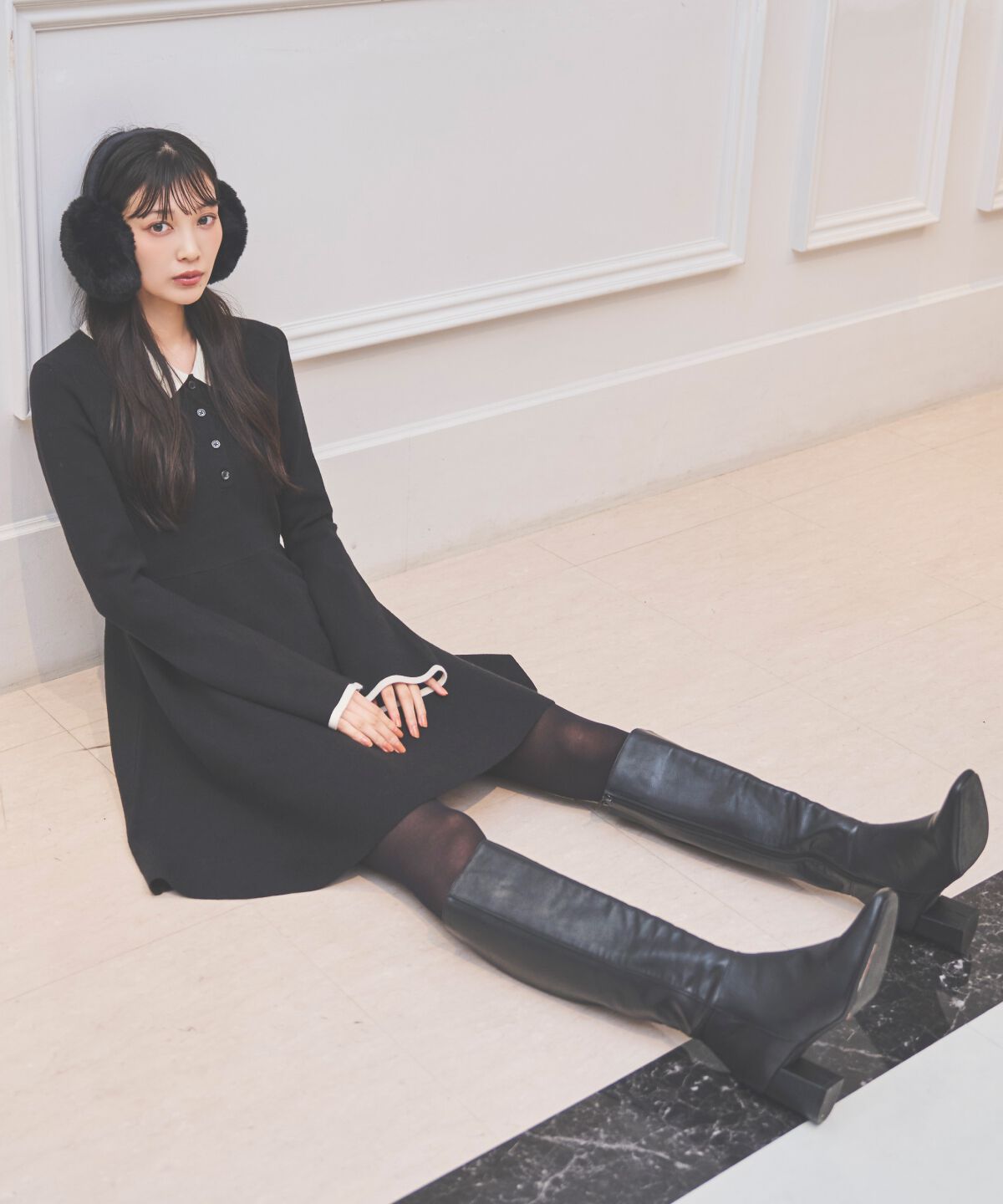 アンドクチュール「バイカラーポロニットフレアミニワンピース」|ワンピース|