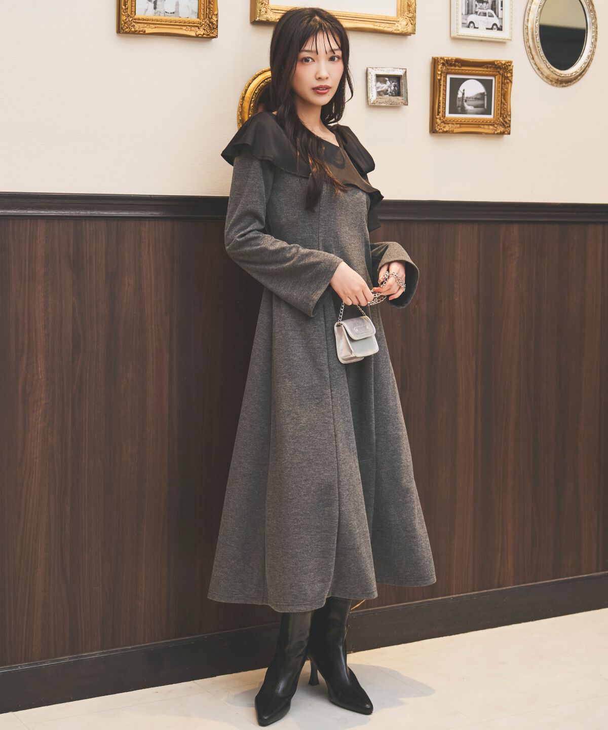 アンドクチュール「ショルダーリボンカットソーワンピース」|ワンピース|