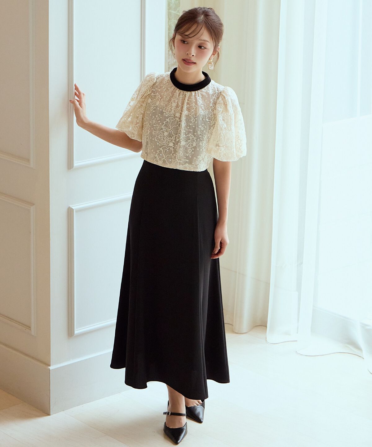 アンドクチュール「ベロアトリミングブラウス&times;ドレス」|ドレス|