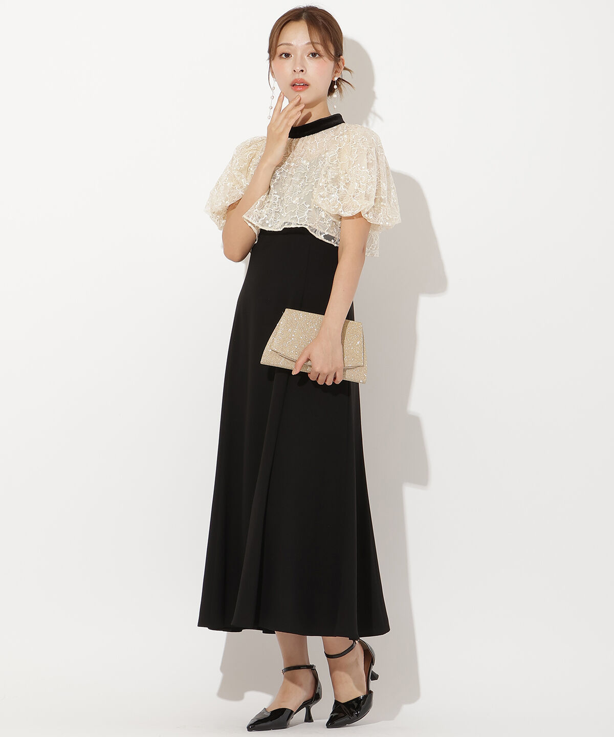 アンドクチュール「ベロアトリミングブラウス&times;ドレス」|ドレス|