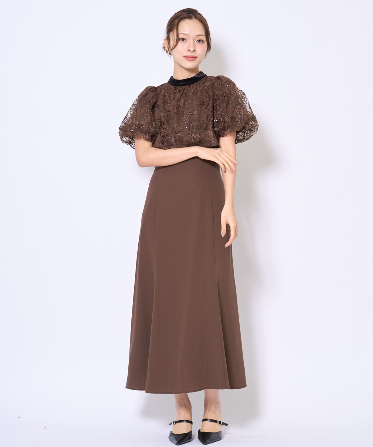 アンドクチュール「ベロアトリミングブラウス&times;ドレス」|ドレス|