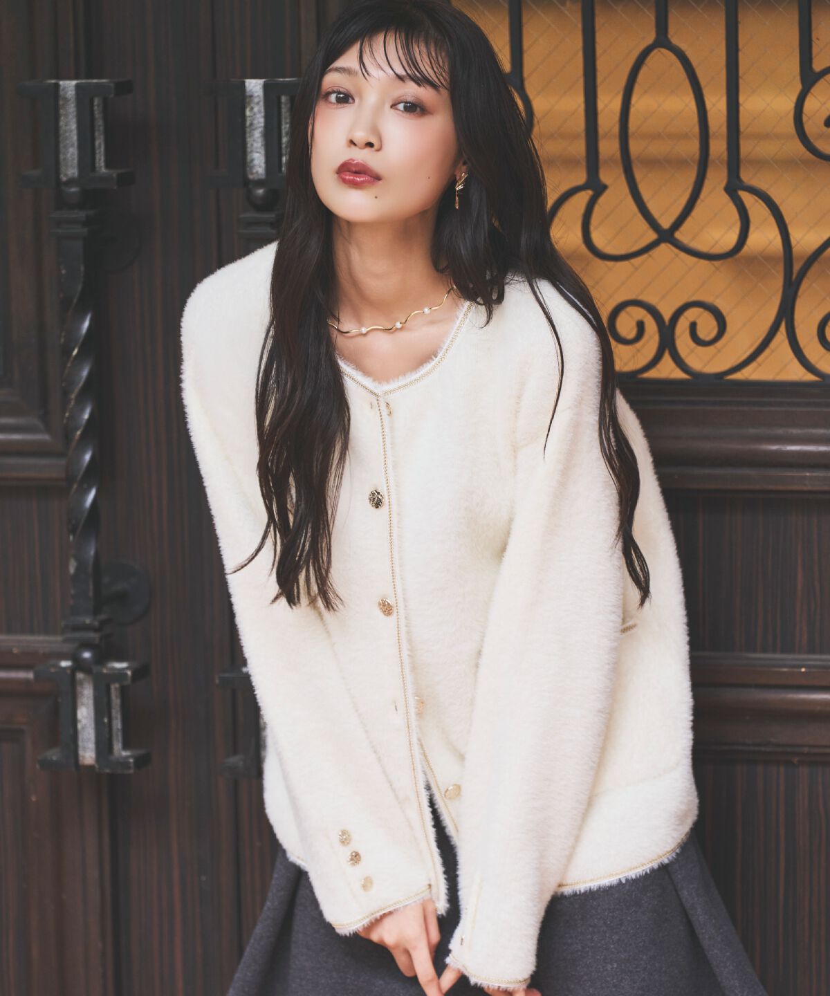 アンドクチュール「ダブルフェイスフェザーカーディガン」|カーディガン|