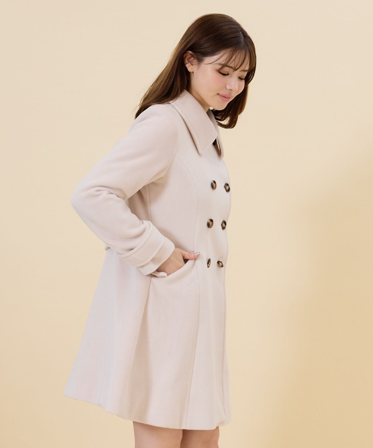 REDYAZEL「ウールライクダブルミドルコート」|ステンカラーコート|