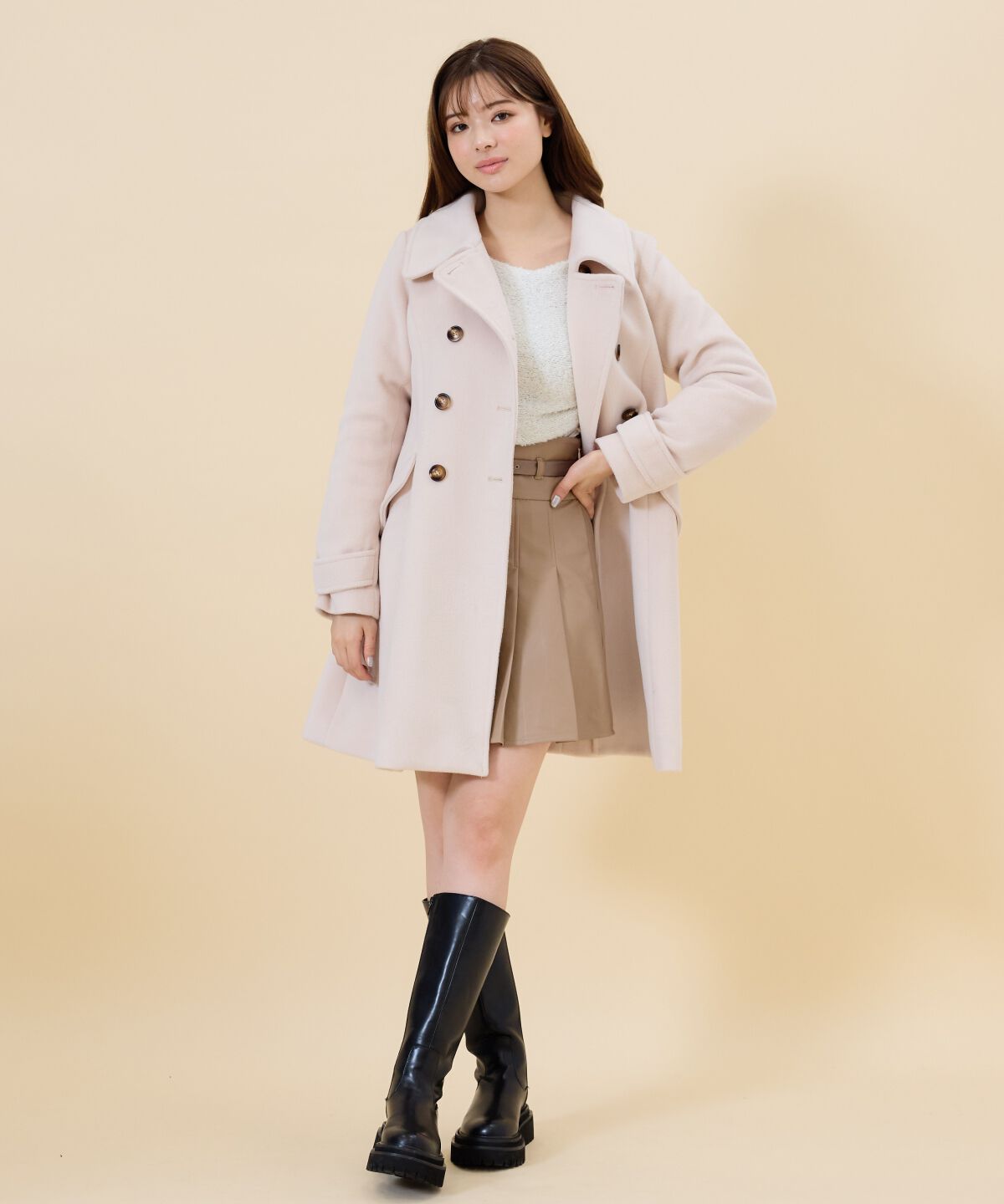 REDYAZEL「ウールライクダブルミドルコート」|ステンカラーコート|