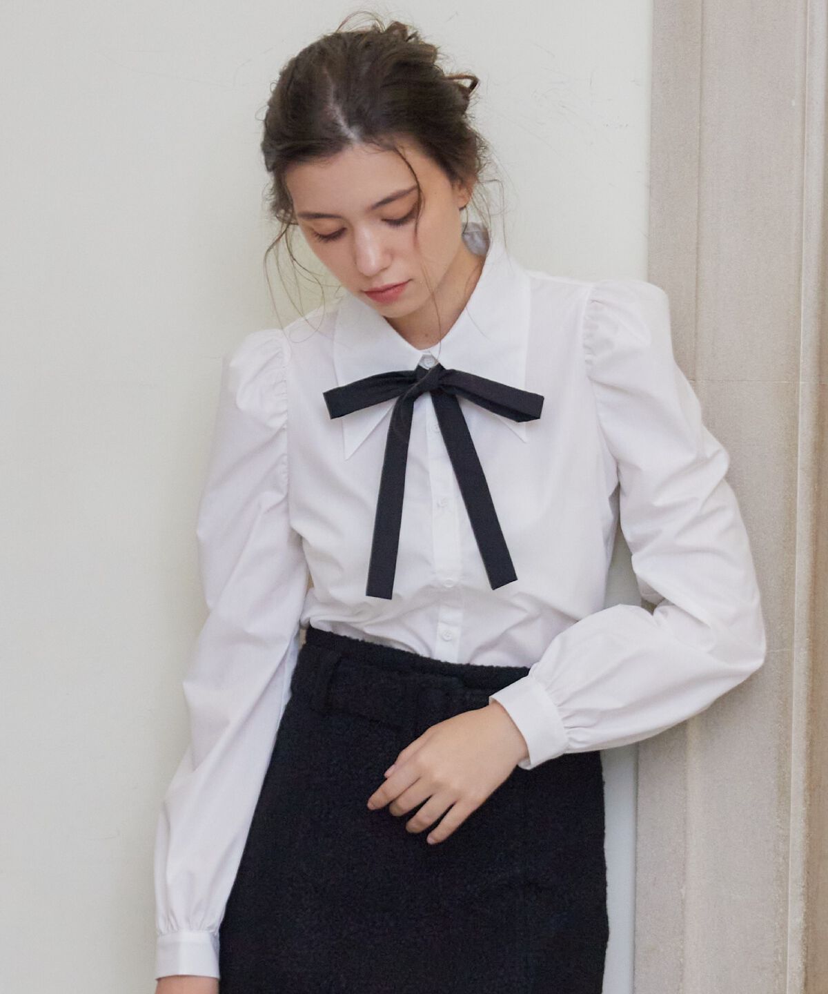 REDYAZEL「リボンタイパフスリーブブラウス」|シャツ・ブラウス|