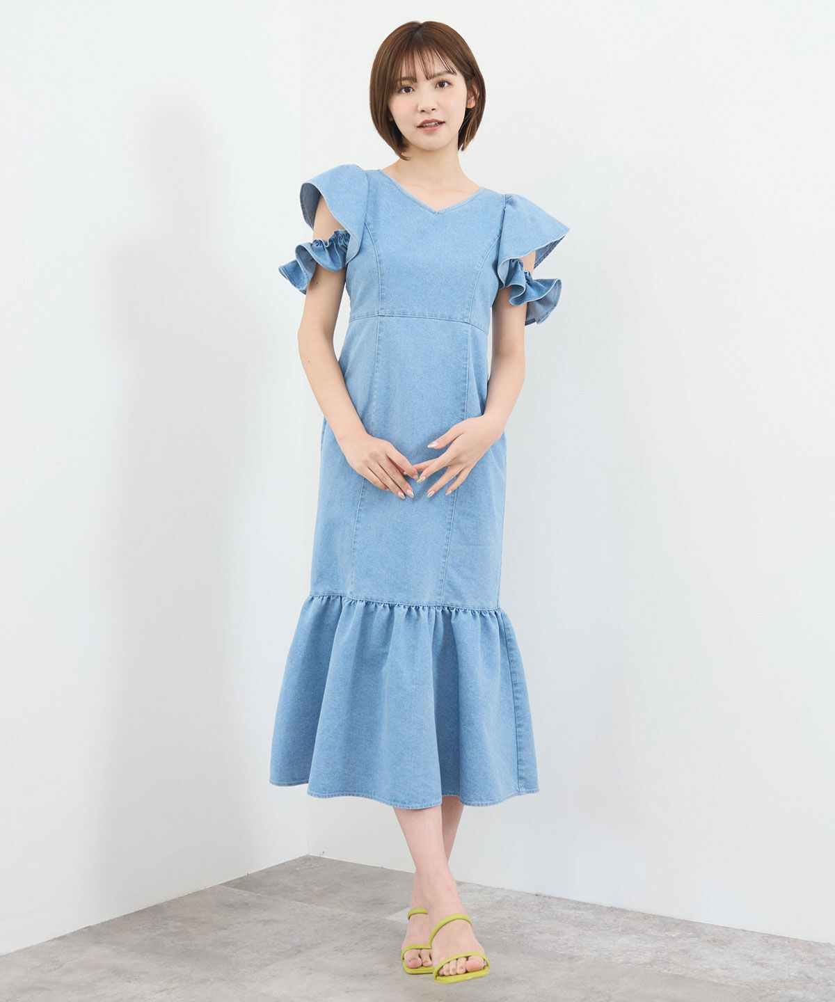 REDYAZEL「フリルスリーブデニムワンピース」|ワンピース|サックス