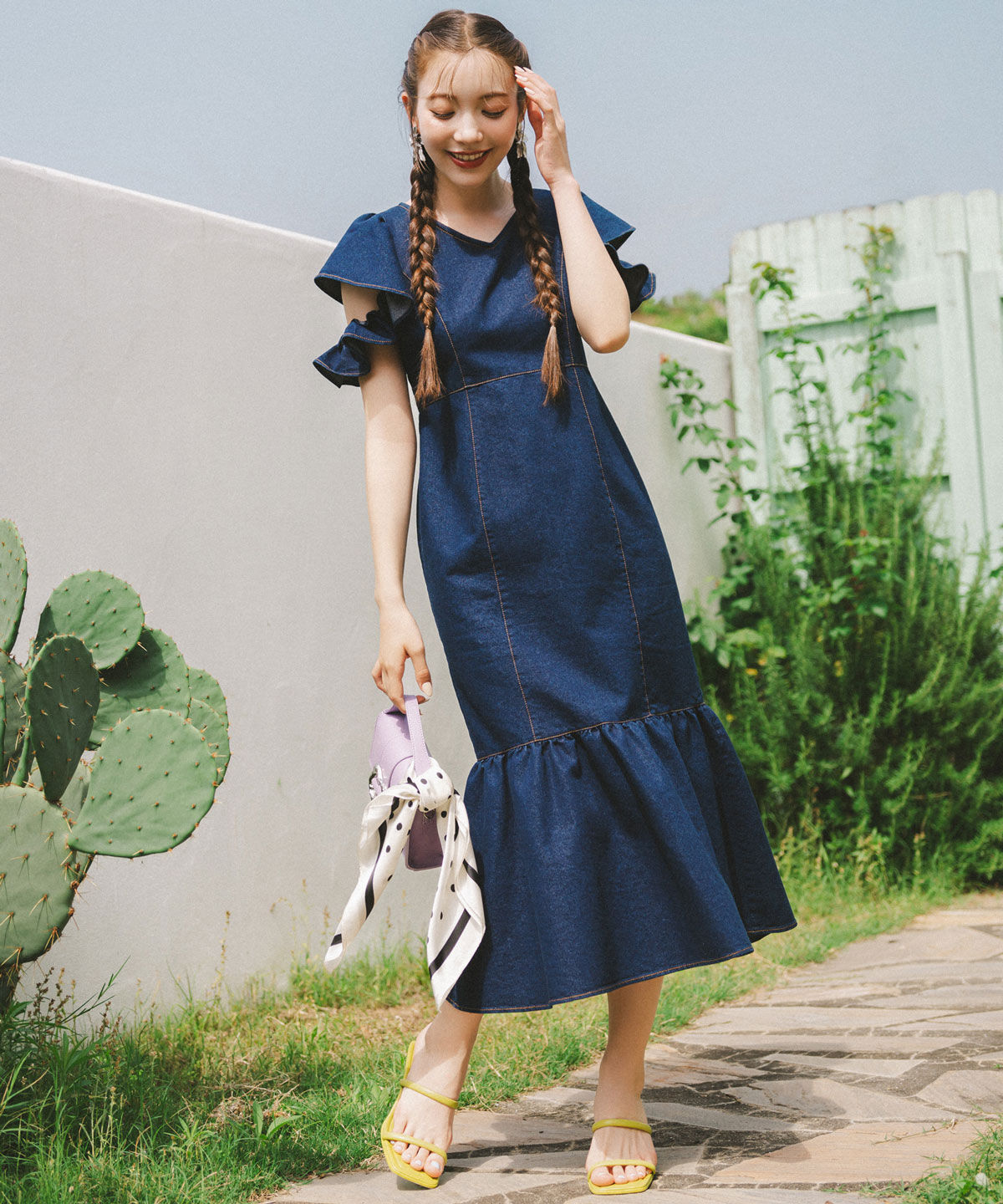 REDYAZEL「フリルスリーブデニムワンピース」|ワンピース|