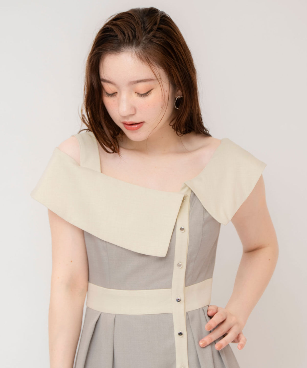 REDYAZEL「バイカラーアシメショルダーワンピース」|ワンピース|