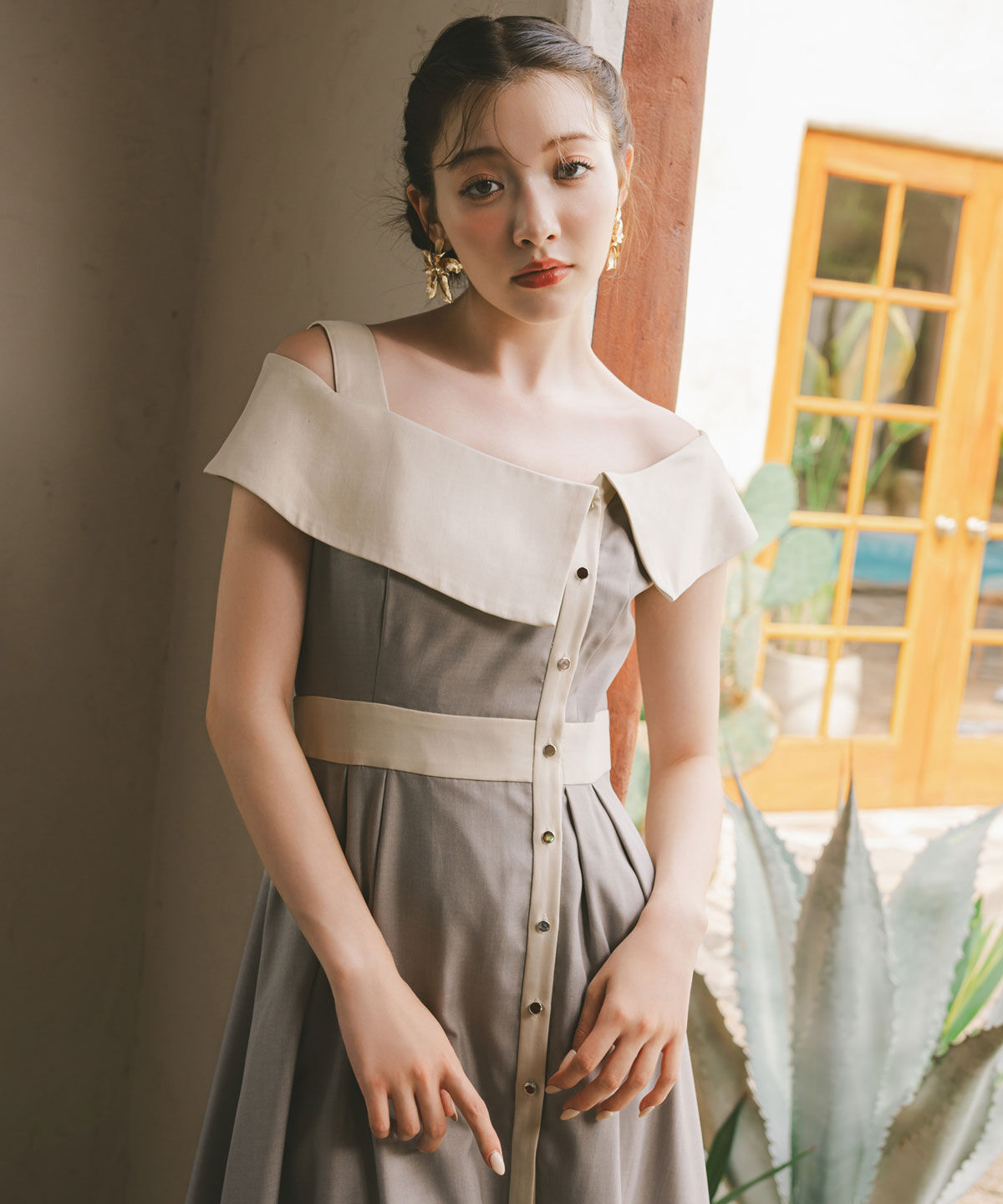 REDYAZEL「バイカラーアシメショルダーワンピース」|ワンピース|