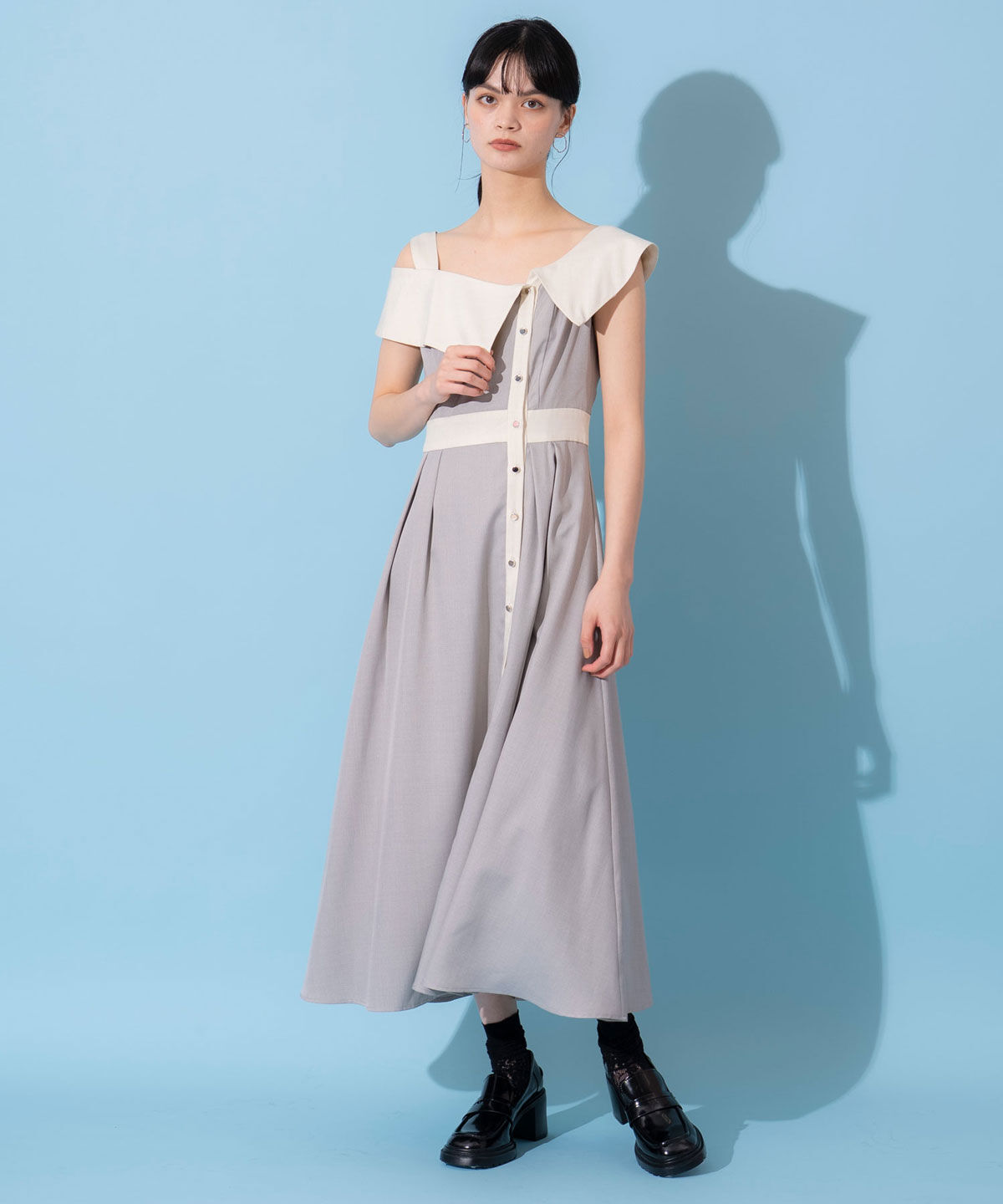 REDYAZEL「バイカラーアシメショルダーワンピース」|ワンピース|