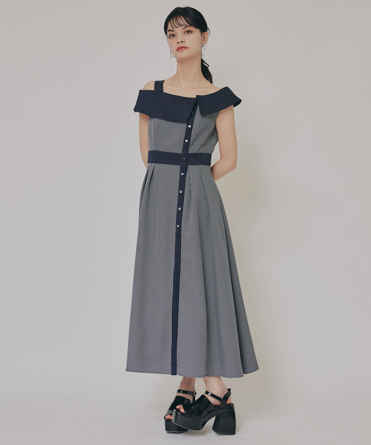 REDYAZEL「バイカラーアシメショルダーワンピース」|ワンピース|ネイビー