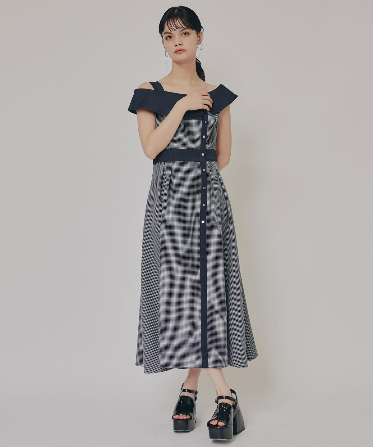 REDYAZEL「バイカラーアシメショルダーワンピース」|ワンピース|