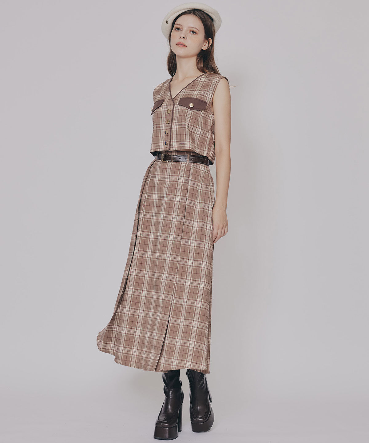 REDYAZEL「クラシカルチェックベスト&フレアスカートセットアップ」|ワンピース|