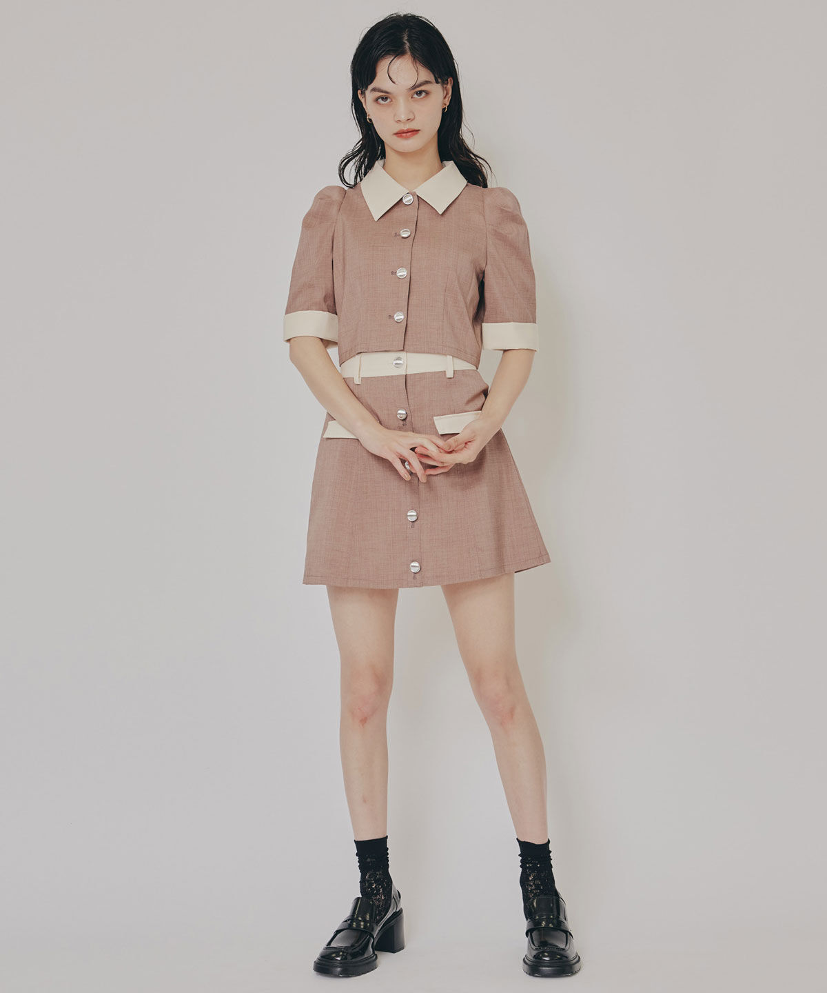 REDYAZEL「バイカラーミニマムジャケット&ミニスカートセットアップ」|ワンピース|