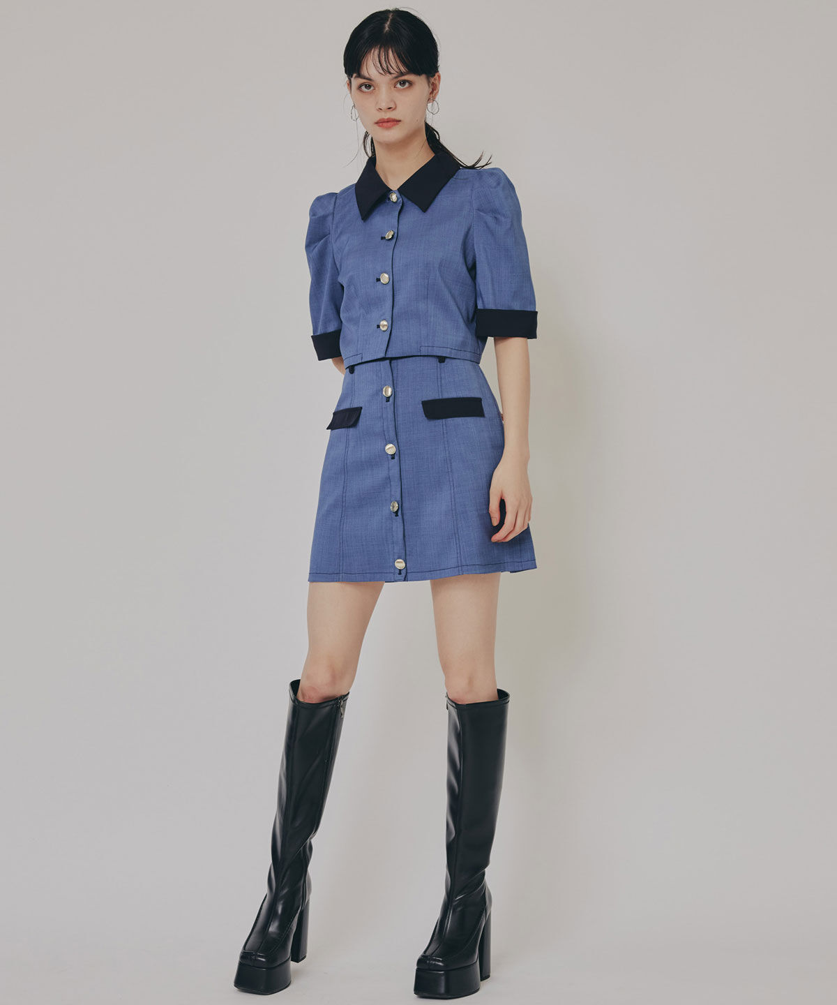 REDYAZEL「バイカラーミニマムジャケット&ミニスカートセットアップ」|ワンピース|