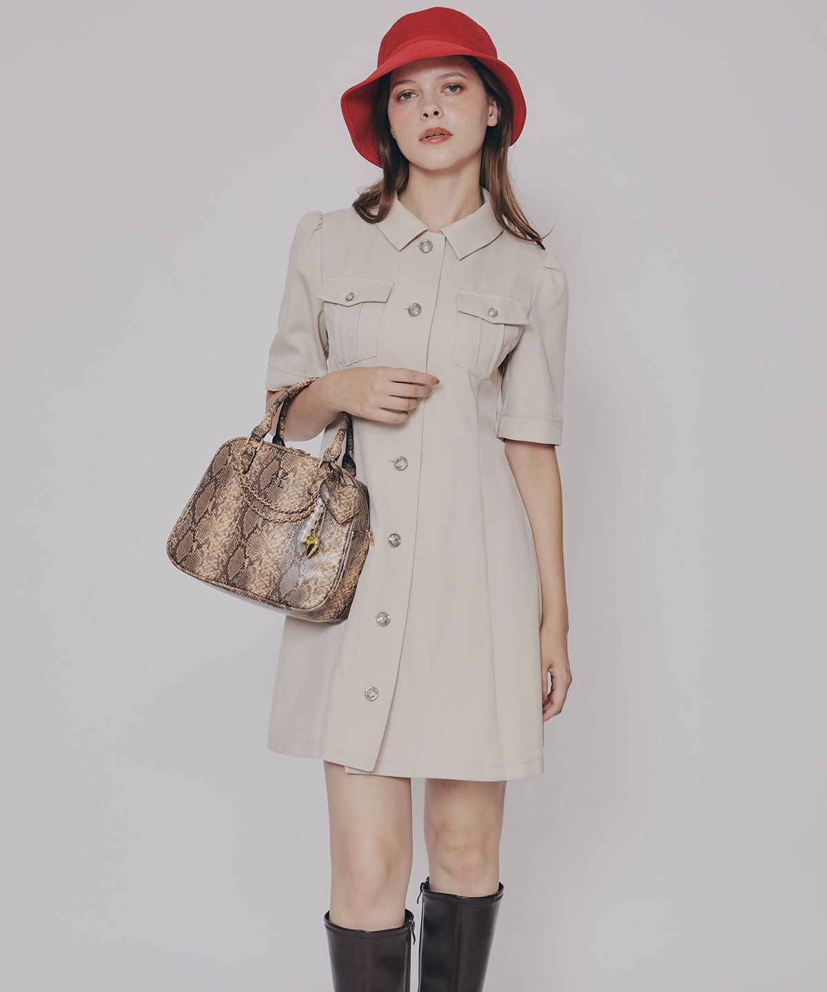 REDYAZEL「エンブレムボタンツイルシャツワンピース」|ワンピース|