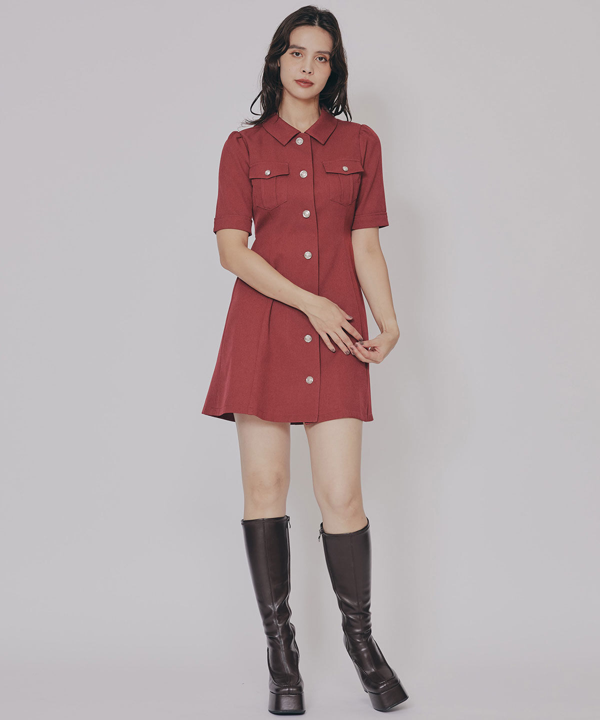 REDYAZEL「エンブレムボタンツイルシャツワンピース」|ワンピース|