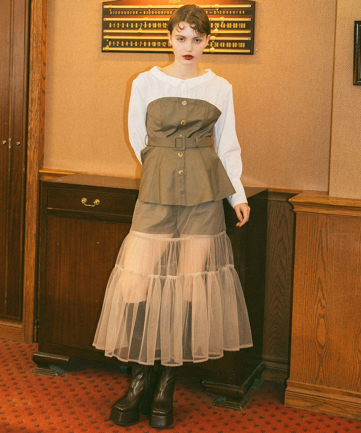 REDYAZEL「シャツドッキングチュールワンピース&ショートパンツセットアップ」|ワンピース|