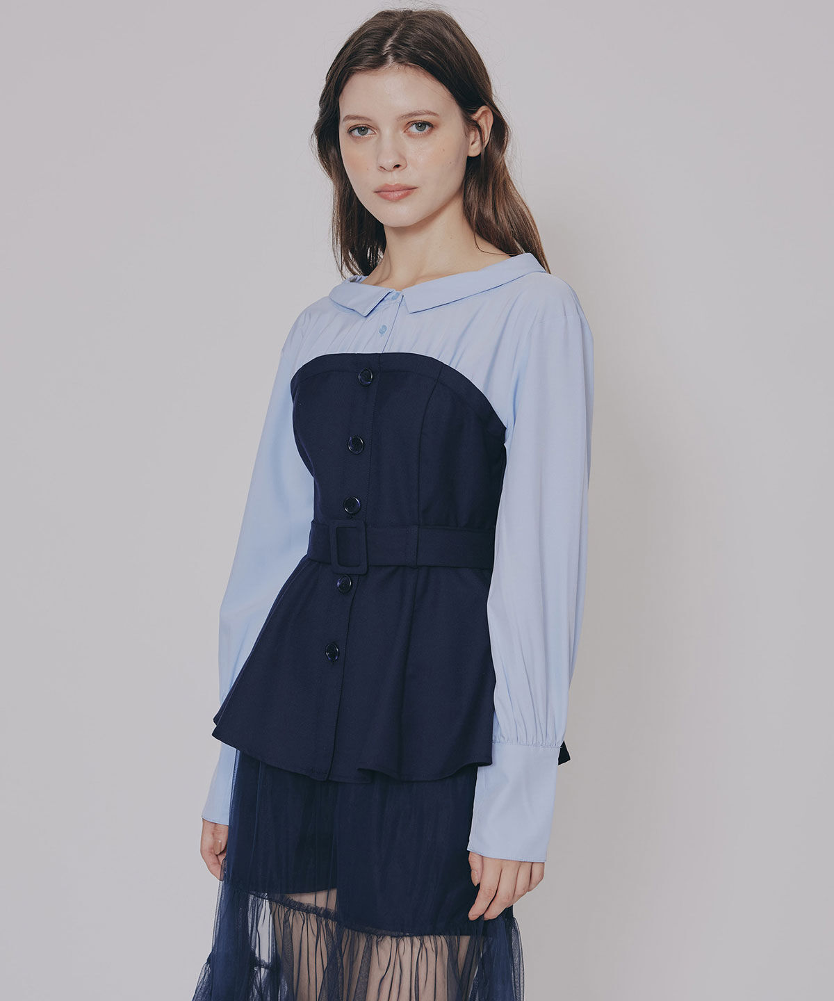 REDYAZEL「シャツドッキングチュールワンピース&ショートパンツセットアップ」|ワンピース|