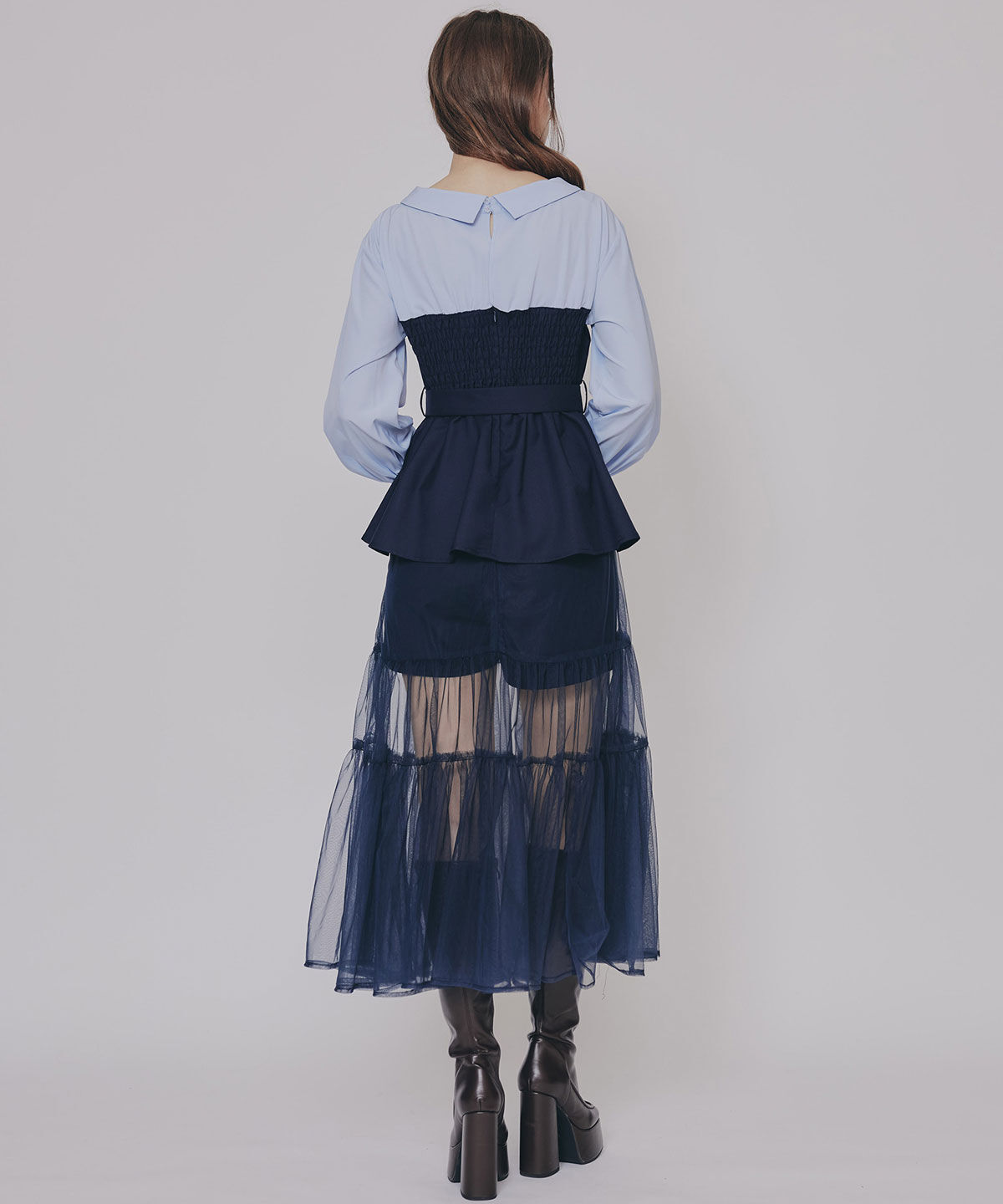REDYAZEL「シャツドッキングチュールワンピース&ショートパンツセットアップ」|ワンピース|