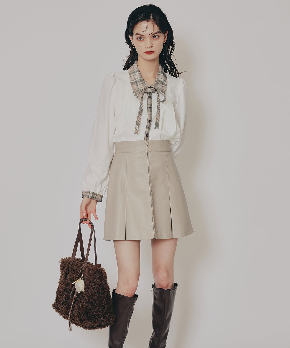 REDYAZEL「チェックバイカラーリボンタイブラウス」|シャツ・ブラウス|