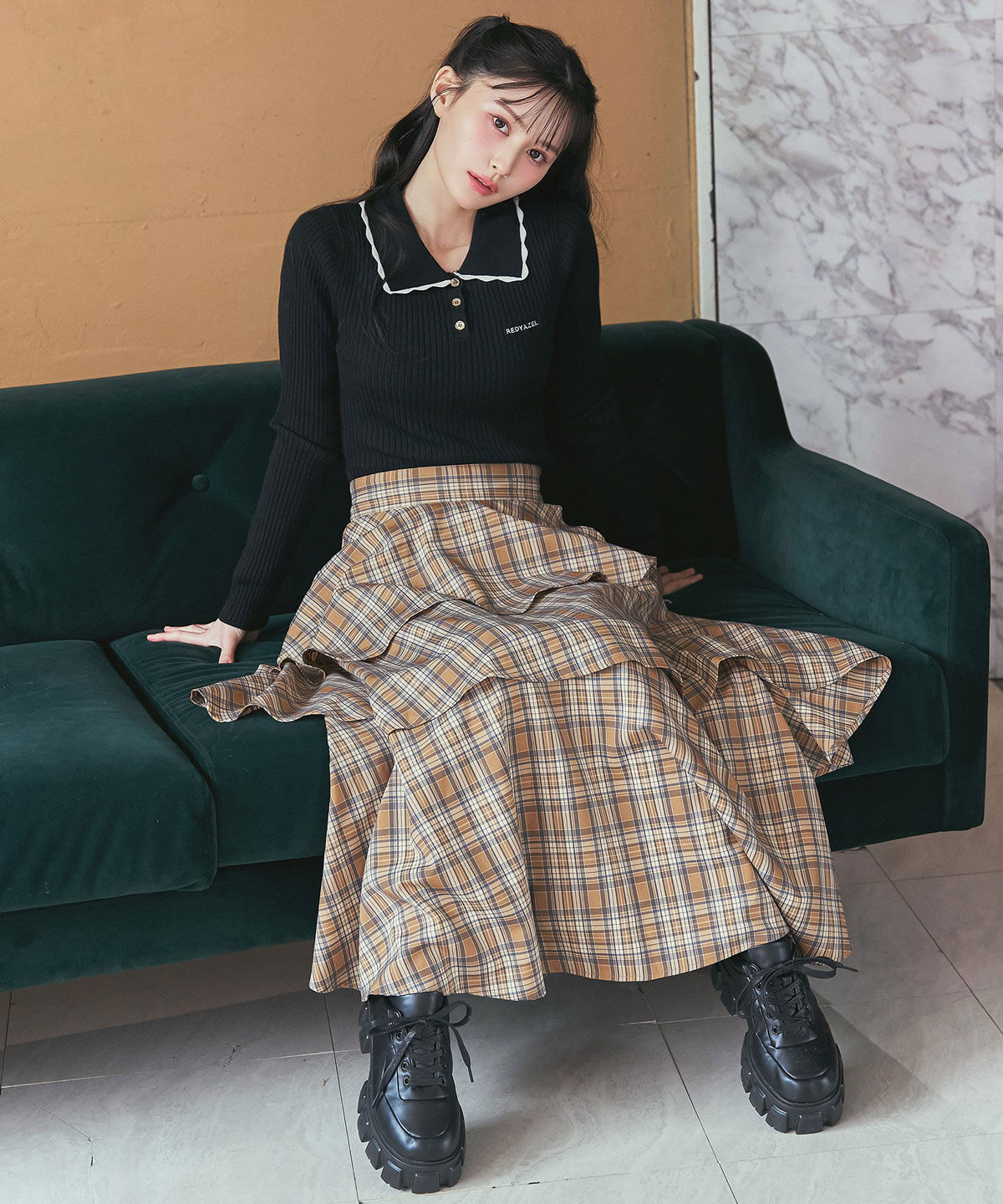 REDYAZEL「タータンチェックティアードスカート」|フレア|