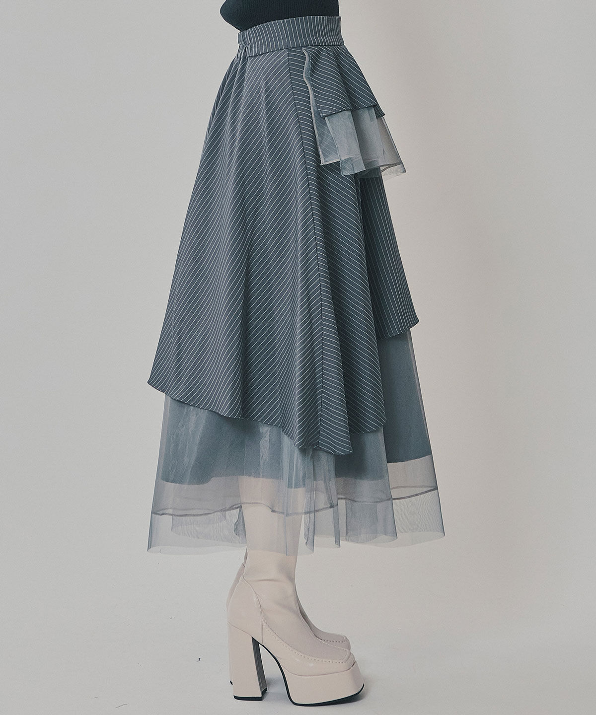 REDYAZEL「シアーMIXティアードスカート」|フレア|