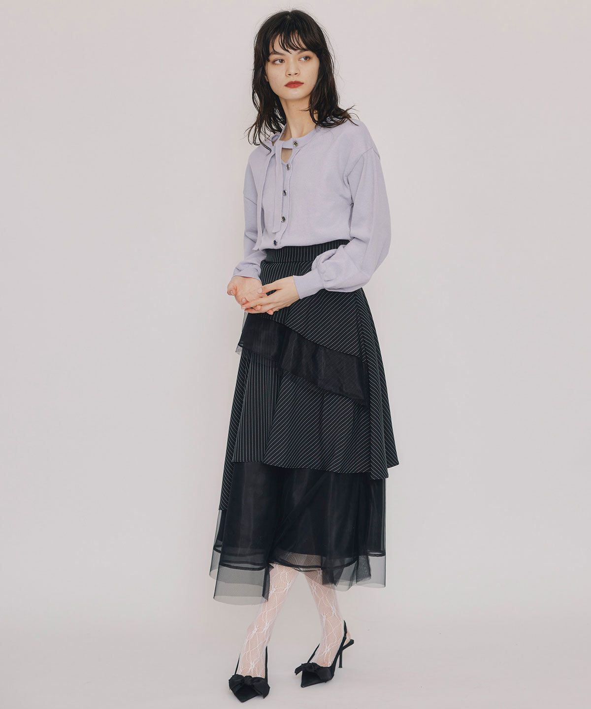 REDYAZEL「シアーMIXティアードスカート」|フレア|