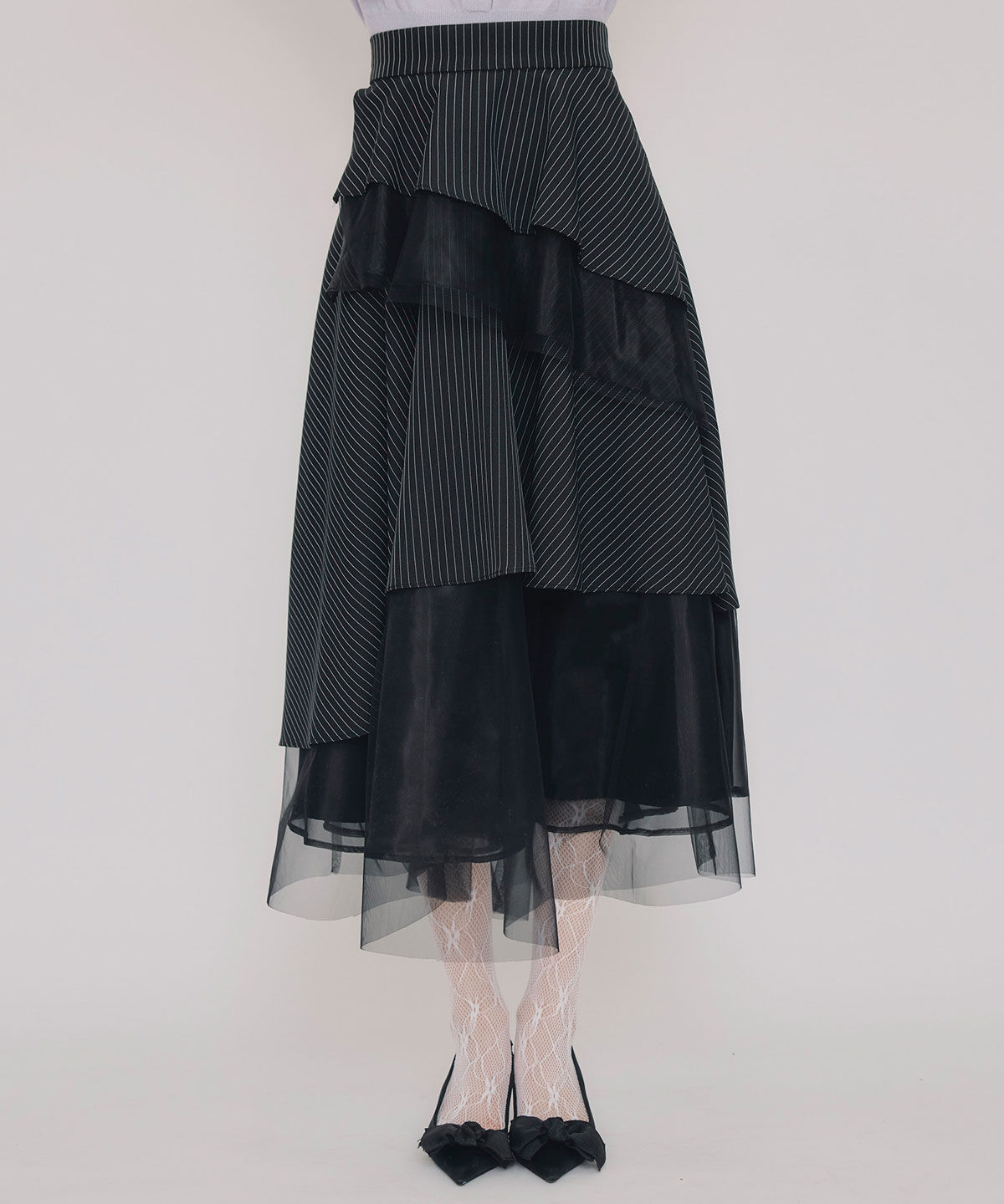 REDYAZEL「シアーMIXティアードスカート」|フレア|